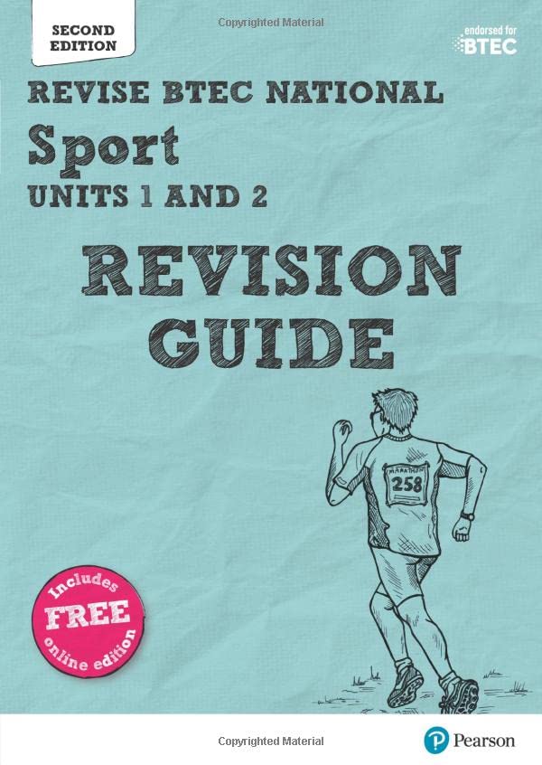 A light blue Pearson BTEC National Sport Units 1 and 2 revision guide cover.