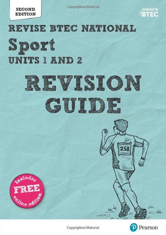 A light blue Pearson BTEC National Sport Units 1 and 2 revision guide cover.
