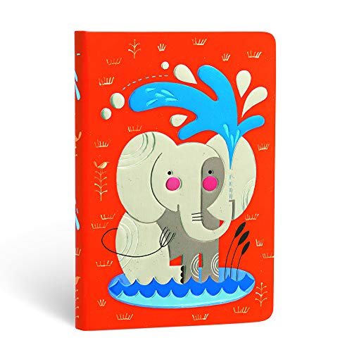 Red hardcover journal with illustrated baby elephant spraying water.