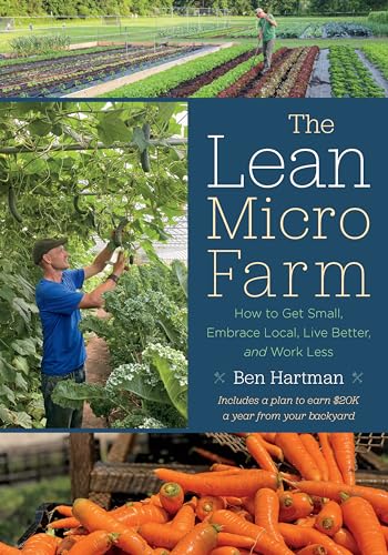 Book cover featuring a farmer, crops, and the title “The Lean Micro Farm.”