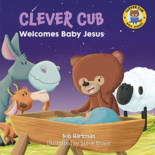 Book cover depicting a bear cub and baby Jesus in a manger.