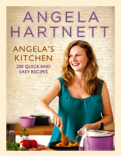 Book cover for Angela's Kitchen featuring Angela Hartnett cooking in a kitchen.