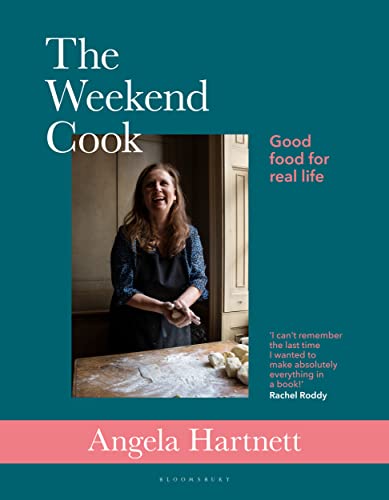 Cookbook cover featuring Angela Hartnett smiling in a kitchen doorway.