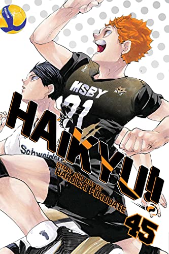 Manga cover featuring Hinata and Kageyama playing volleyball with the title Haikyu!! volume 45.