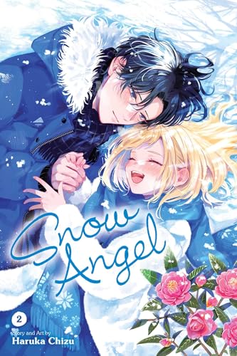 Manga cover: two people in winter clothing holding hands, with snow and flowers.