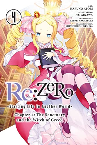 Re:Zero manga volume 4 cover featuring Rem in a pink dress and book.