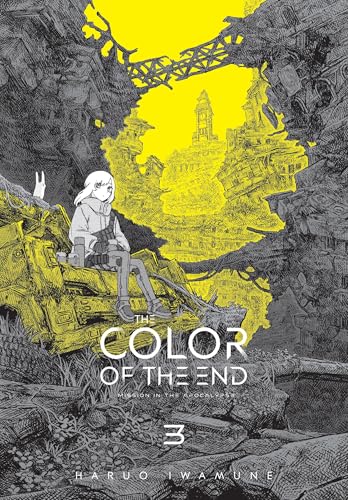 Manga cover: girl sits amid ruins under a yellow sky.