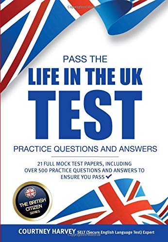 Book cover for “Pass the Life in the UK Test” with Union Jack.