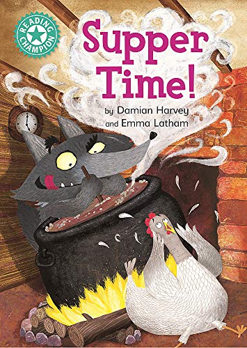 Book cover: wolf peering into a pot with two chickens nearby.
