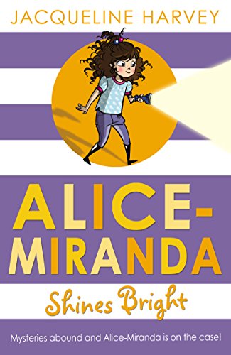 Book cover: illustrated girl with a flashlight, purple and yellow design.