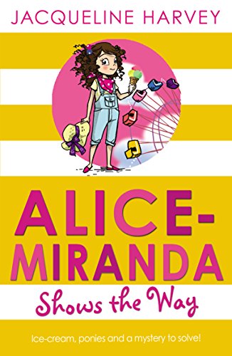 Book cover: girl with ice cream, ponies, and striped background.
