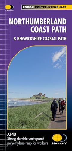 Map cover showing Northumberland Coast Path with coastline, walkers, and castle.