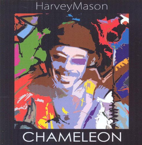 Album cover with abstract portrait of Harvey Mason on a black background.