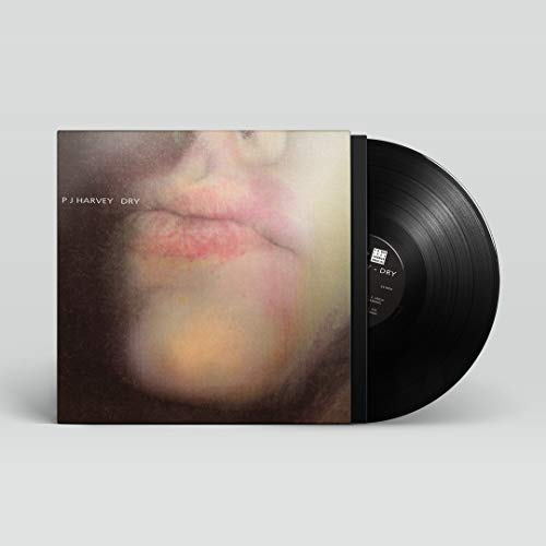 PJ Harvey Dry vinyl record cover featuring a close-up of a face next to disc.