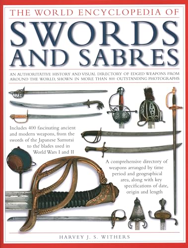 Book cover titled The World Encyclopedia of Swords and Sabres featuring various historical blades.