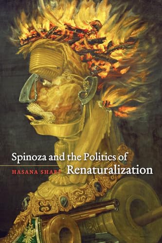 Book cover with ornate gold sculpture and text: "Spinoza and the Politics of Renaturalization.