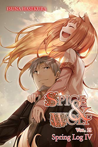 Anime-style illustration of a man carrying a laughing wolf-eared girl on his back.