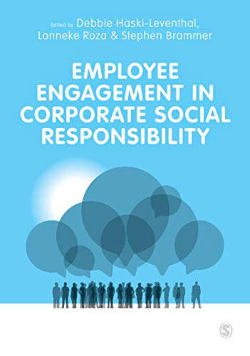 Book cover with title “Employee Engagement in Corporate Social Responsibility” and silhouetted people.