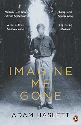 Black and white book cover with a man standing in a forest path.