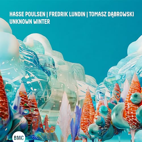 CD cover for "Unknown Winter" featuring abstract blue and orange shapes.