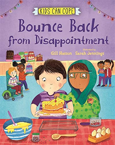 Book cover depicting children with a slightly damaged cake, learning resilience.