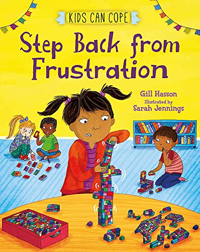 Book cover depicting a frustrated child with falling building blocks.