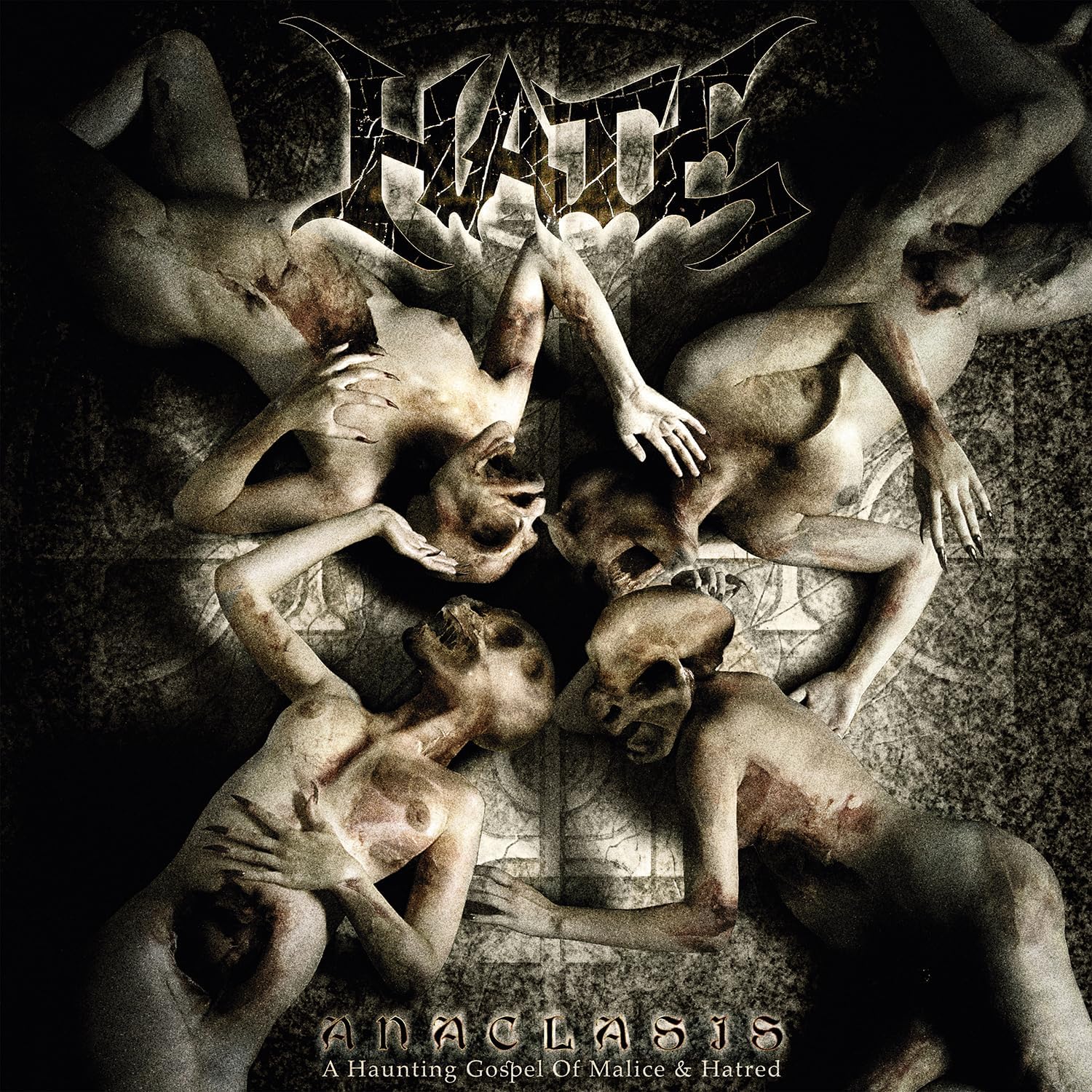 Dark album cover featuring intertwined, distorted figures and the band name "HATE".