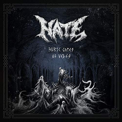 Black vinyl record with dark, gothic album cover art and white, gothic lettering.
