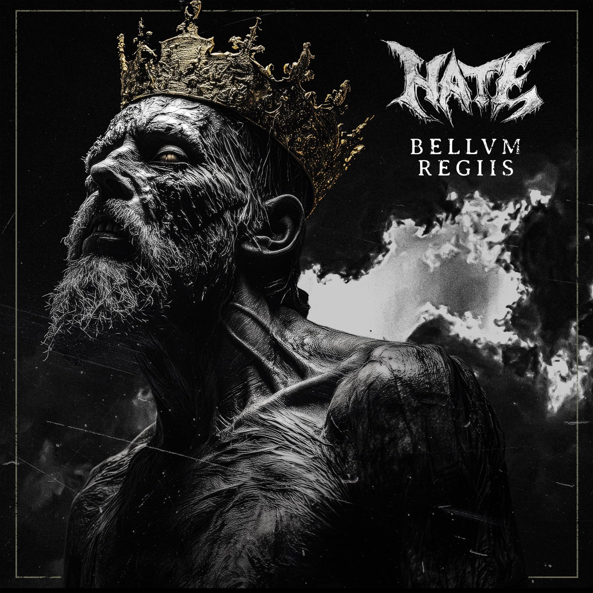 Black and white album cover featuring a skeletal, crowned figure.