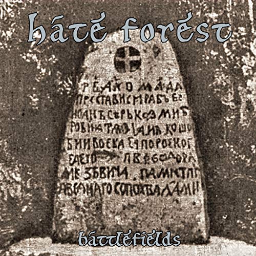CD cover for Hate Forest’s “Battlefields” featuring a weathered stone monument.