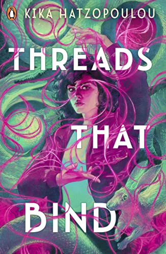 Book cover featuring a woman surrounded by glowing pink threads and mystical creatures.