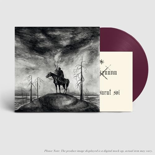 Havukruunu vinyl record with dark, sketched cover art of a rider on horseback.