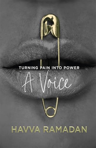 Book cover: lips with a safety pin, title “A Voice” and author Havva Ramadan.