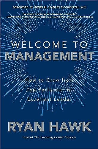 Book cover: "Welcome to Management" by Ryan Hawk, with blue and white design.