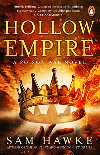 Book cover for "Hollow Empire" featuring a crown amidst fiery chaos.