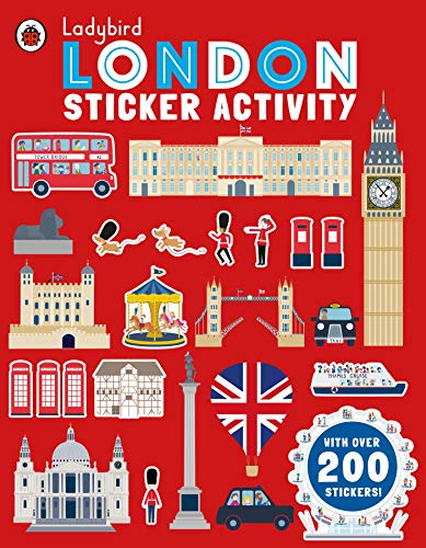 Ladybird book cover with London landmarks and colorful sticker illustrations.