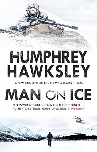 Book cover: Sniper in snow, lone figure, mountains, helicopter.