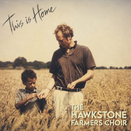 Man and child in a wheat field, album cover for Hawkstone Farmers Choir.