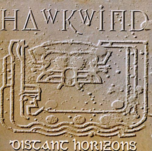 Hawkwind album cover with embossed design and text on beige background.