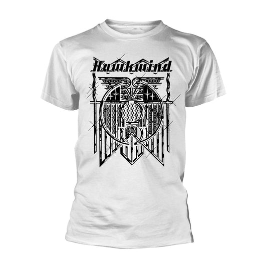 White t-shirt with black graphic of the Hawkwind "Doremi" album art.