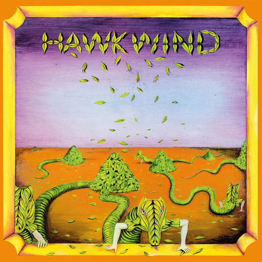 Hawkwind album cover: fantastical landscape with dragons and falling leaves.