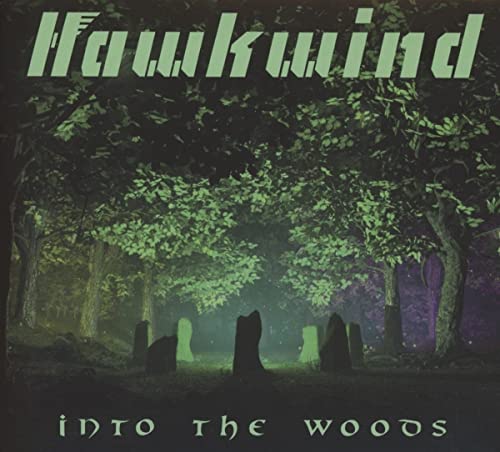 Hawkwind album cover: a dark forest with standing stones.