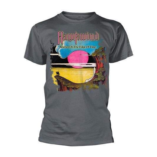 Charcoal t-shirt displaying Hawkwind’s “Warrior on the Edge of Time” album cover.