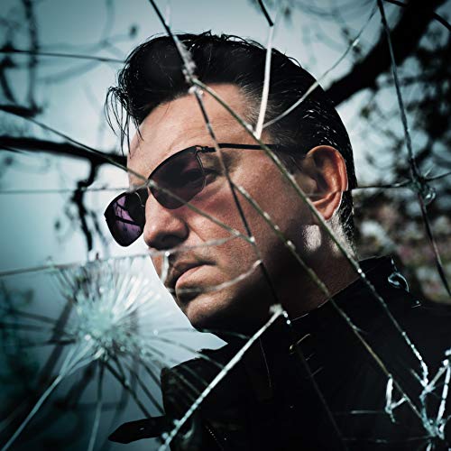 Richard Hawley portrait with cracked glass effect, album cover art.