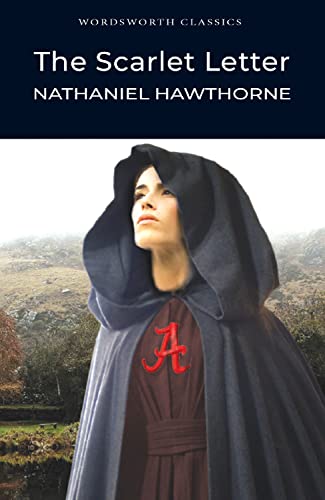 Book cover featuring a woman in a hooded cloak with a red letter A.