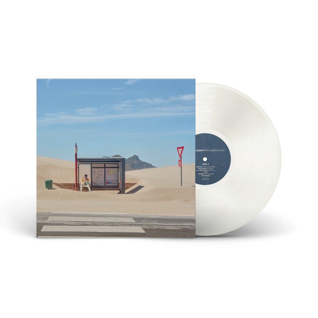 Hayden James vinyl record with desert bus stop album art and white disc.