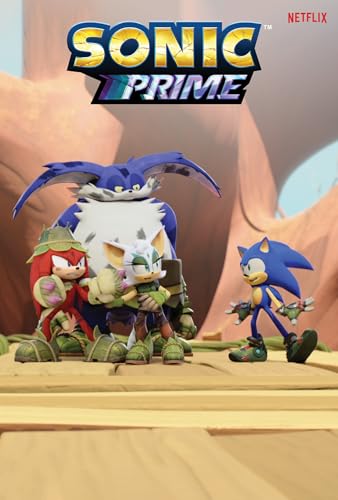 Sonic the Hedgehog and friends in a desert landscape, "Sonic Prime" logo.