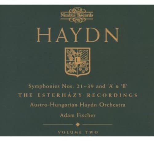 CD cover for Haydn symphonies, featuring a crest and gold lettering.