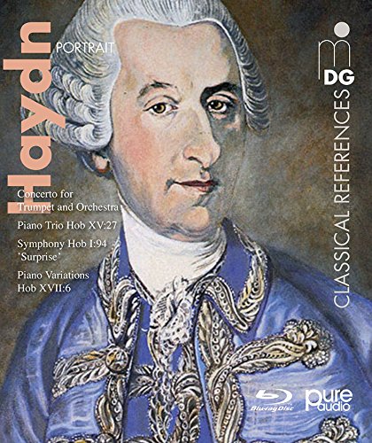 "Blu-ray album cover featuring a portrait of Joseph Haydn in ornate 18th-century attire."