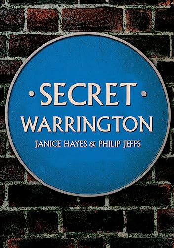 Blue plaque-style book cover for “Secret Warrington” by Hayes & Jeffs.